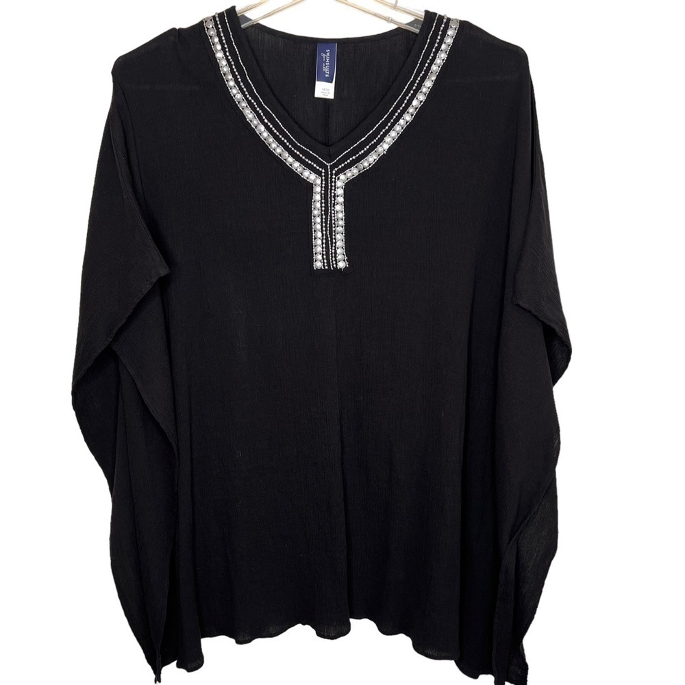 Swimsuits For All Swim Cover Up Size 2X 18 20 Black Silver Jeweled V Neck Sheer - Picture 7 of 12